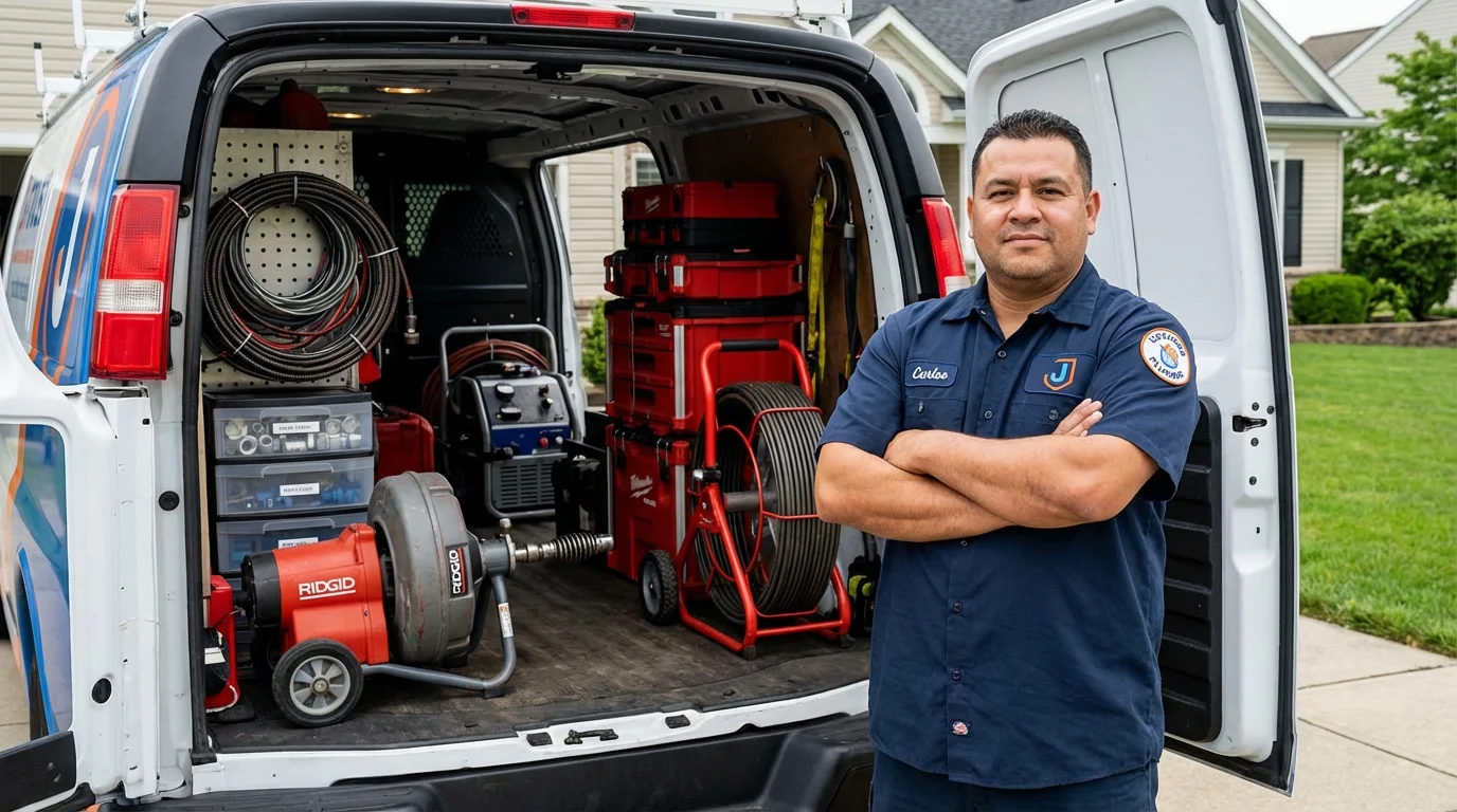 Professional drain cleaning equipment and Johns Plumbing LLC plumber in Bogota