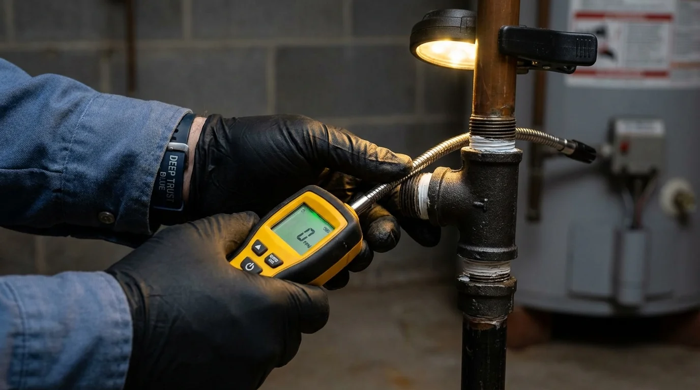 Gas leak detection with electronic sniffer by Johns Plumbing LLC in Bogota