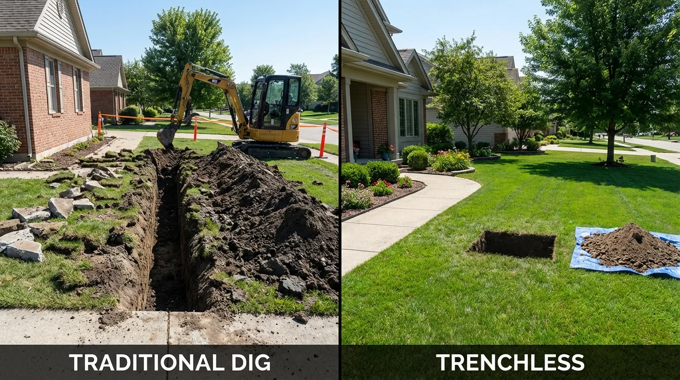 Trenchless sewer repair with minimal yard damage versus traditional excavation in Bogota, NJ